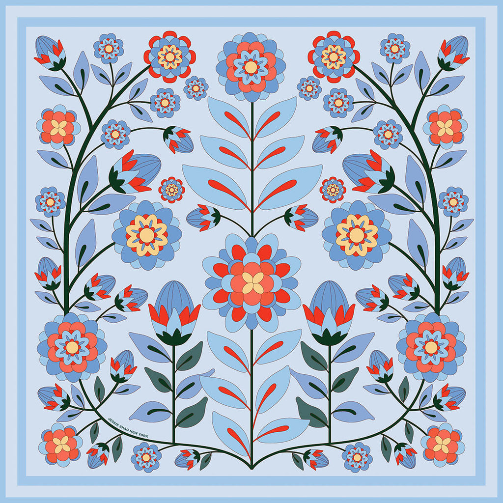Jessie Zhao | Pink Garden 70cm Double Sided Silk Scarf