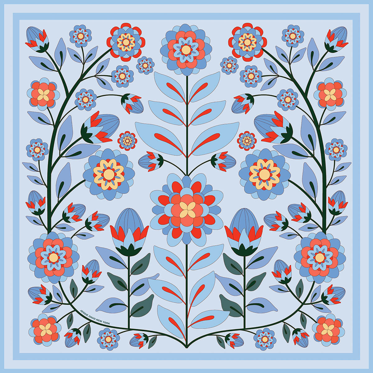 Jessie Zhao | Pink Garden 70cm Double Sided Silk Scarf