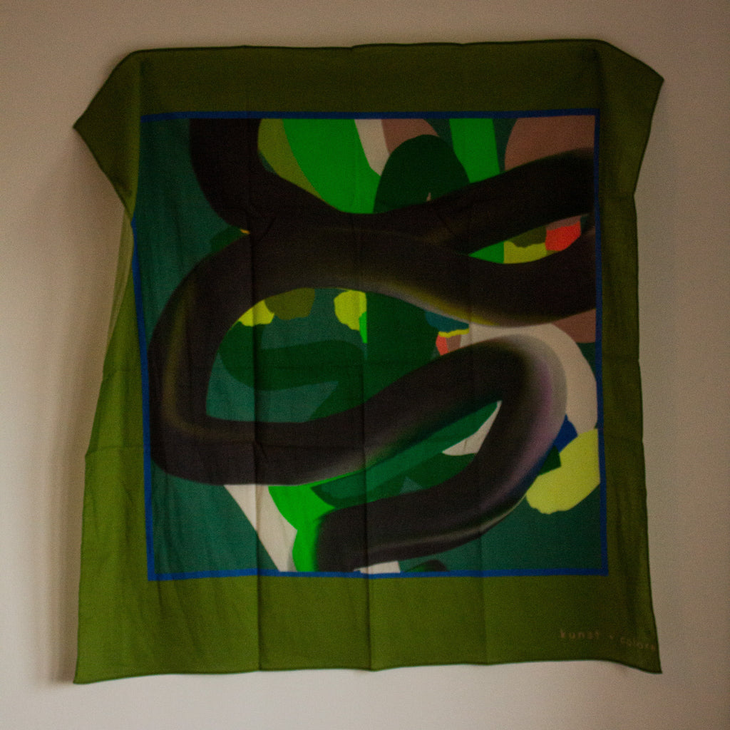 Cotton Bandana Scarf 70cm Square, Spontaneous Sketch In Split Pea By Kunst & Colore