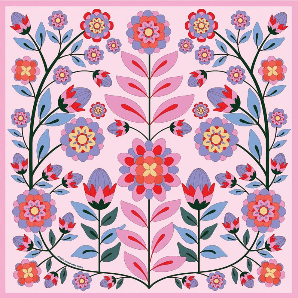 Jessie Zhao | Pink Garden 70cm Double Sided Silk Scarf